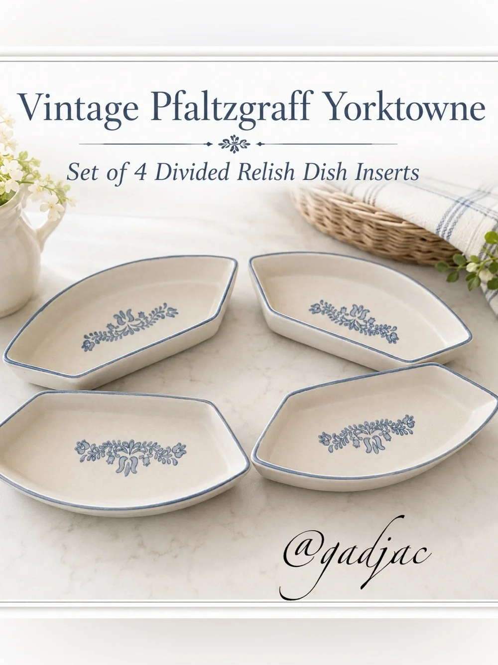 Vintage Pfaltzgraff Yorktowne Divided Relish Dish Inserts ~ Set of 4